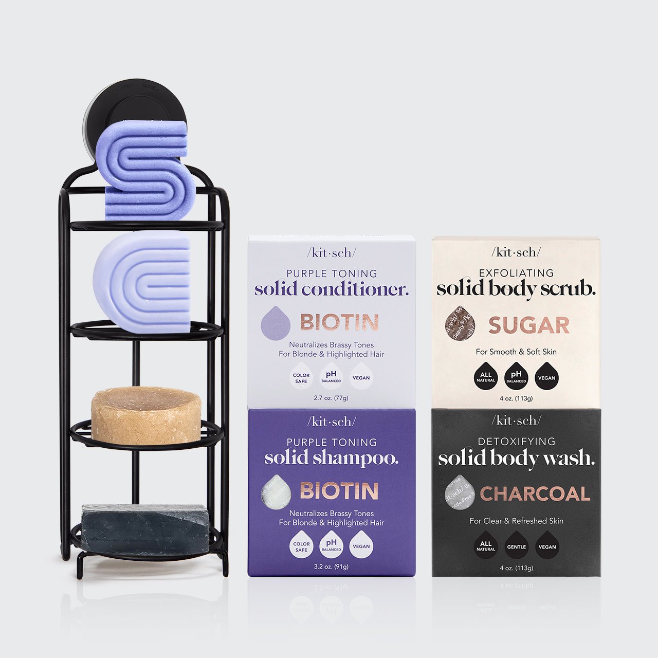 Purple Shampoo & Conditioner Bar with Biotin Caddy Bundle