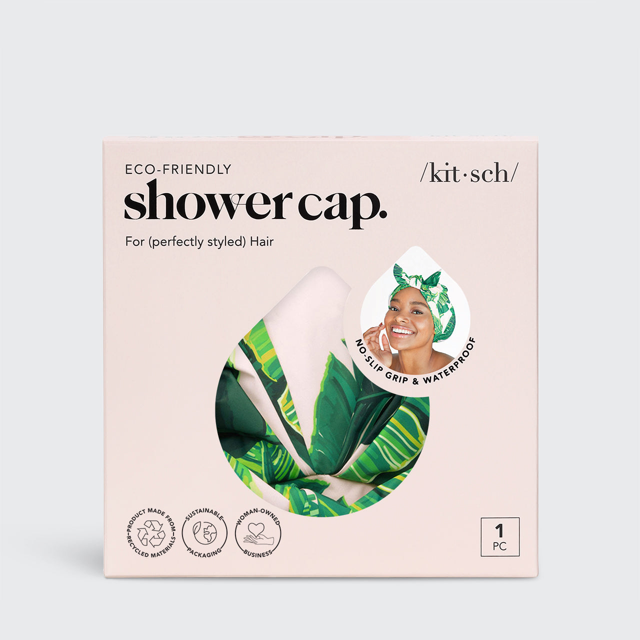 Recycled Polyester Luxe Shower Cap Palm Leaves KITSCH