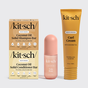 KITSCH Build Your Own Hair Routine Bundle with Coconut Oil Solid Shampoo Bar, Conditioner Bar, Tula Rose Hair Perfume, and Moisturizing Curl Cream for kinky curly coily hair