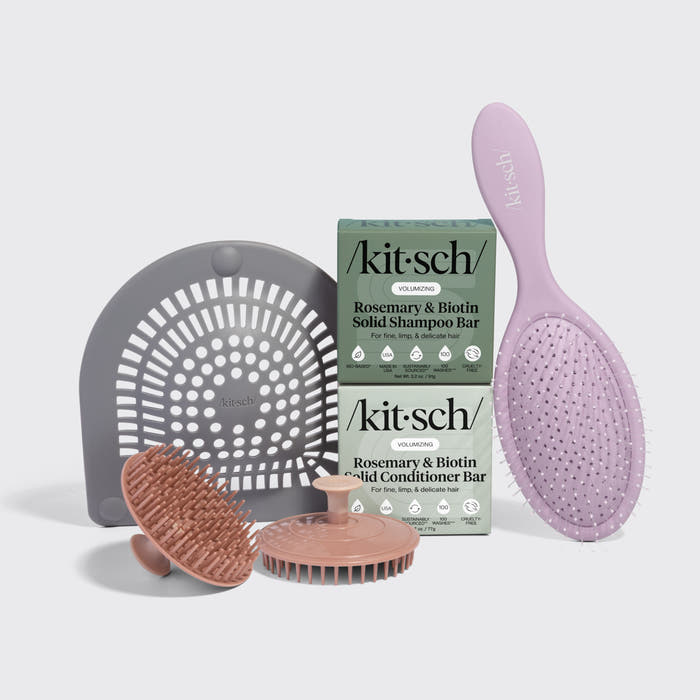 Rosemary & Biotin Spring Welcome Kit — shampoo & conditioner bars with free brush, scalp exfoliator & hair catcher