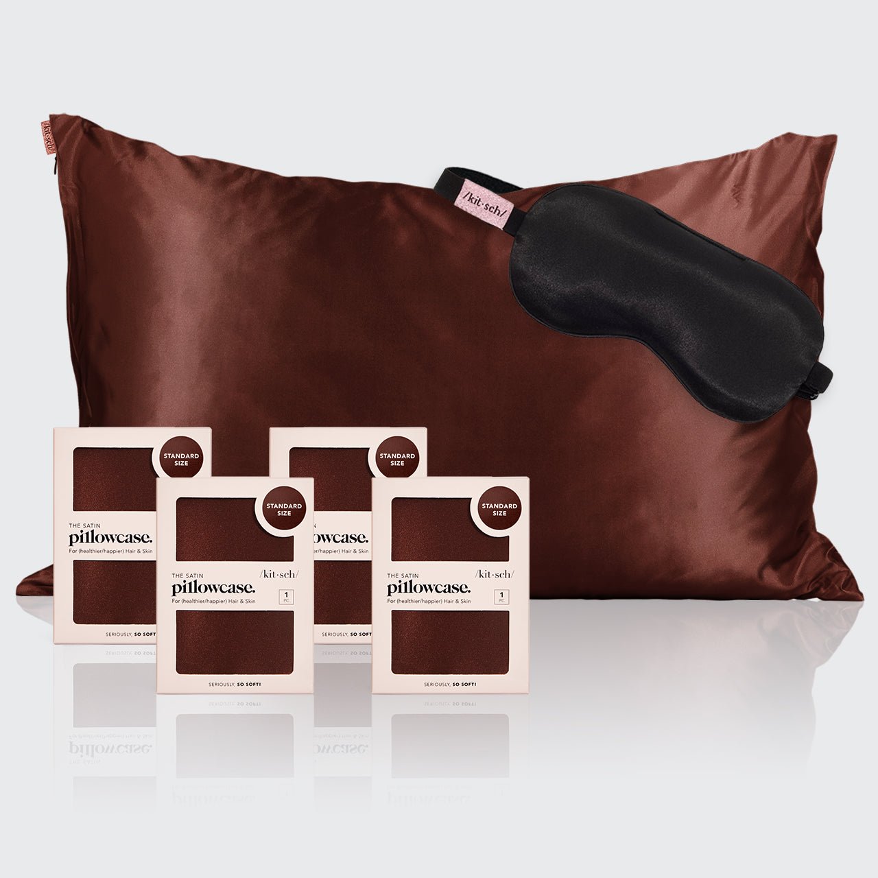 Luxe Satin Pillowcase & Eye Mask Bundle -   Chocolate