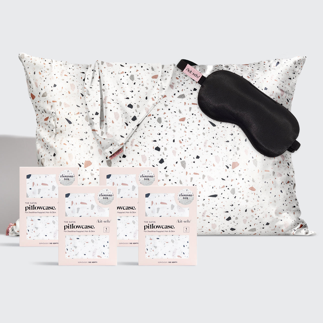 Luxe Satin Pillowcase & Eye Mask Bundle -  Terrazzo