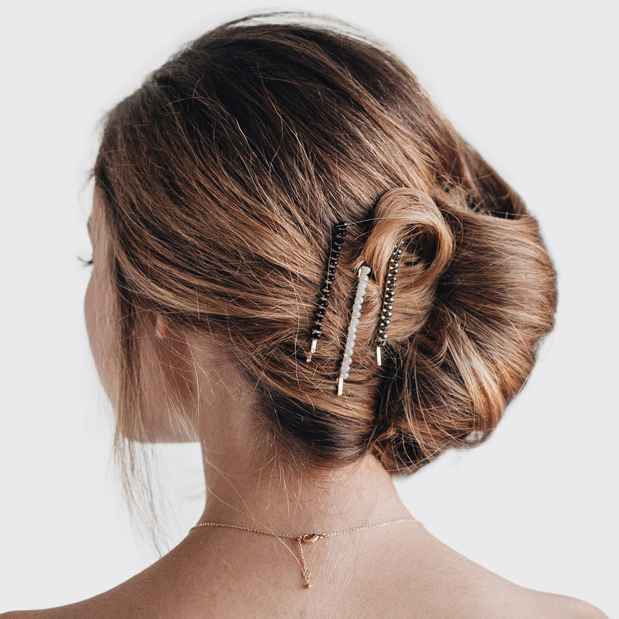 Beaded Black/Gray Metal Bobby Pins