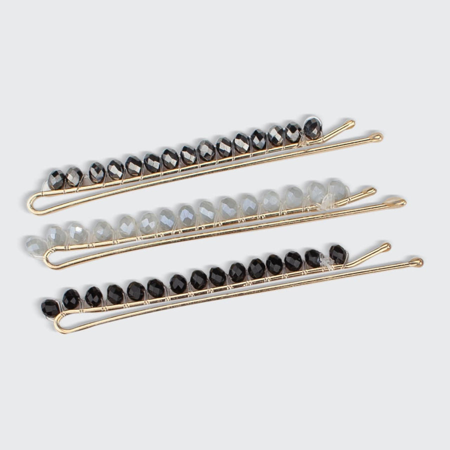 Beaded Black/Gray Metal Bobby Pins