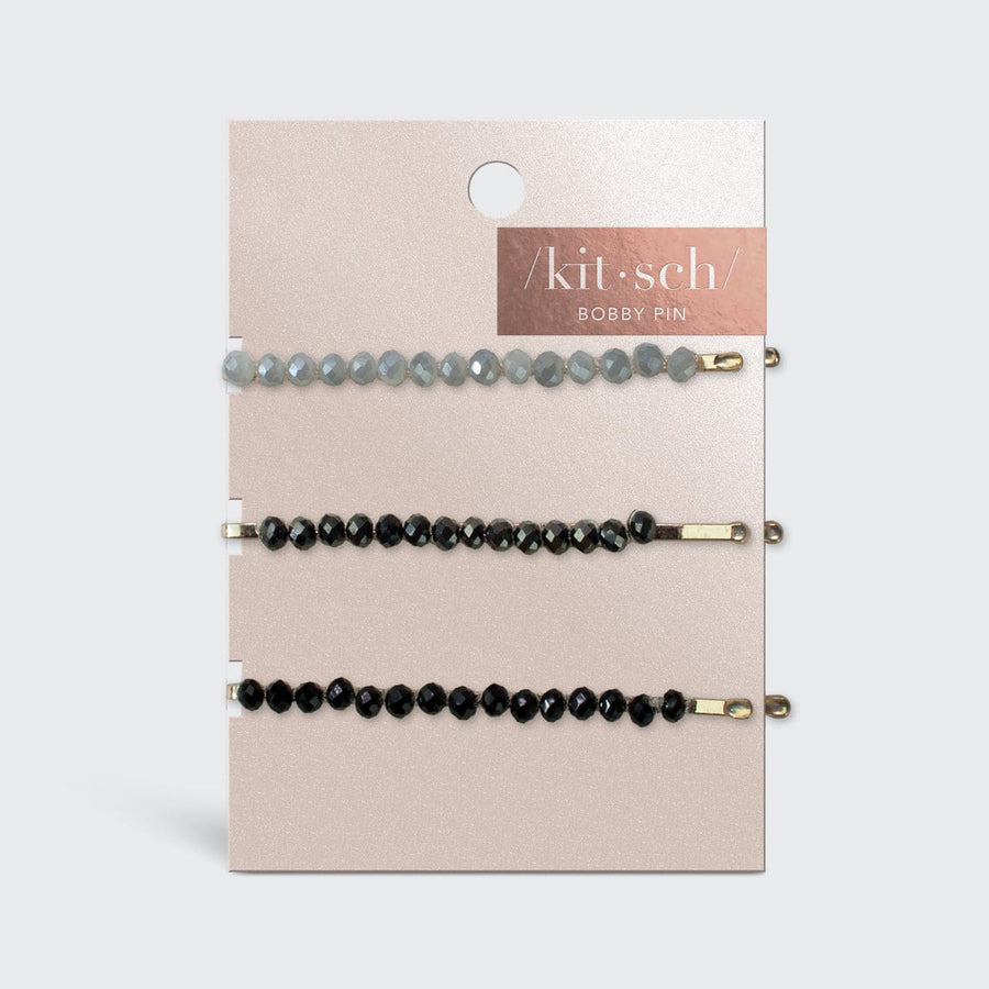Beaded Black/Gray Metal Bobby Pins