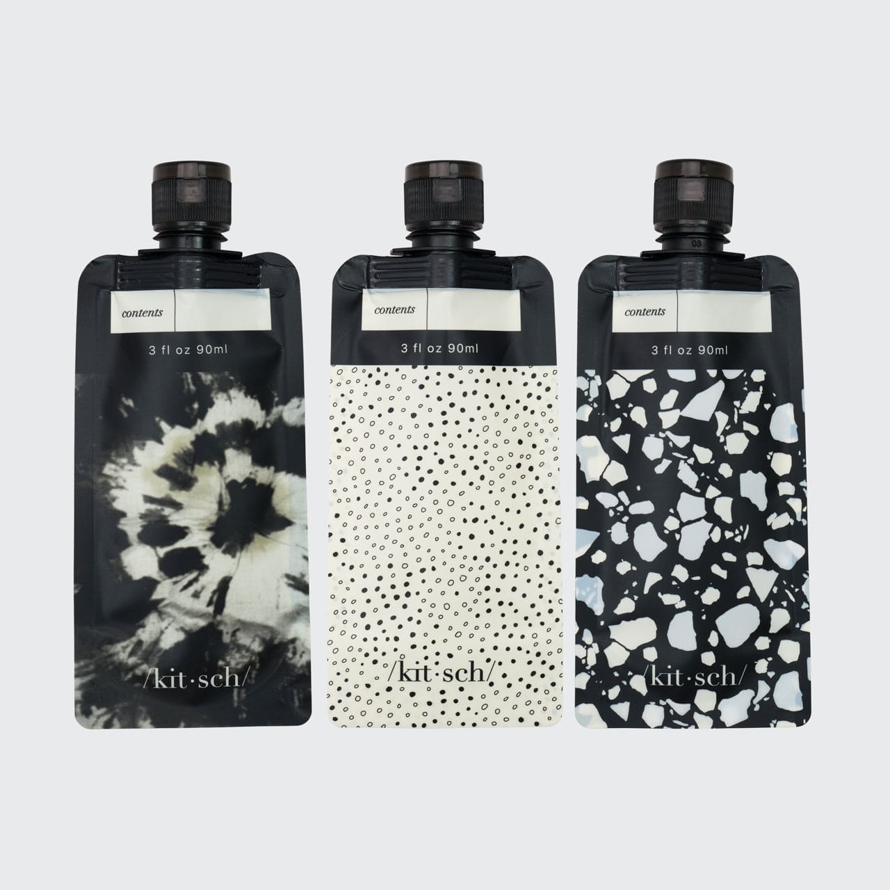 Refillable Travel Pouch 3pc set - Black & Ivory