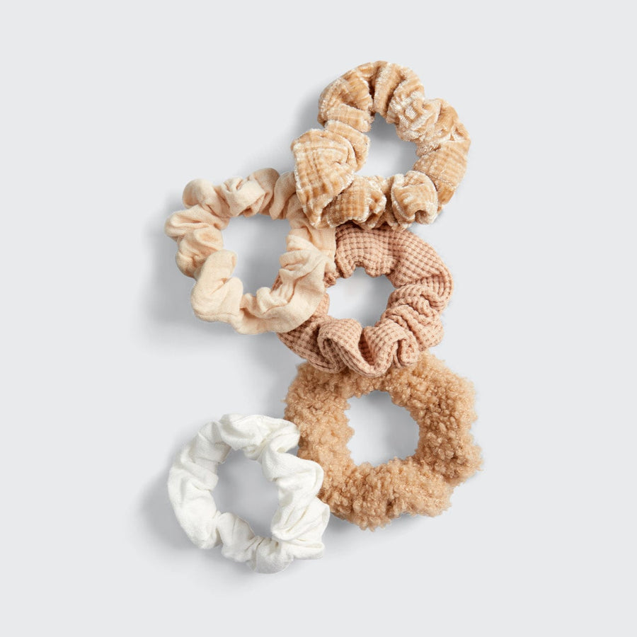 Assorted Textured Scrunchies 5pc - Sand