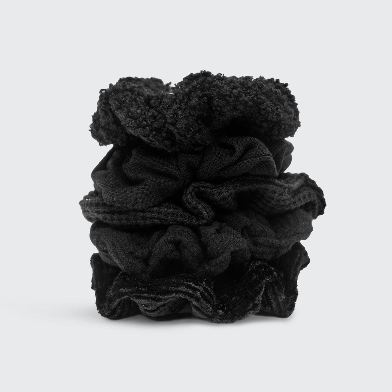 Assorted Textured Scrunchies 5pc - Black