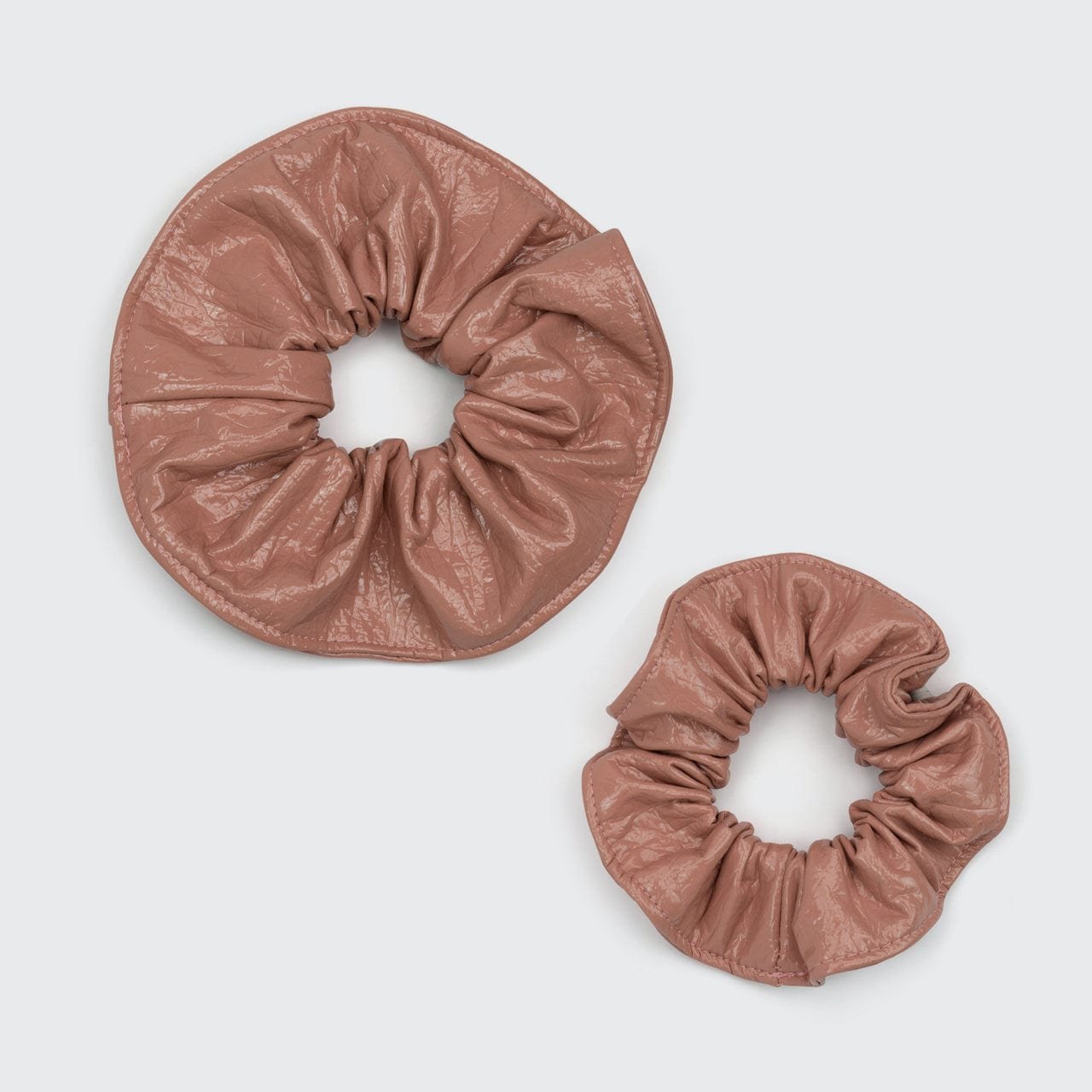 Plain Patent Scrunchie 2pc Set - Blush