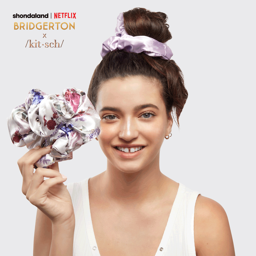 Bridgerton x Kitsch Satin Pillow Scrunchies Floral KITSCH