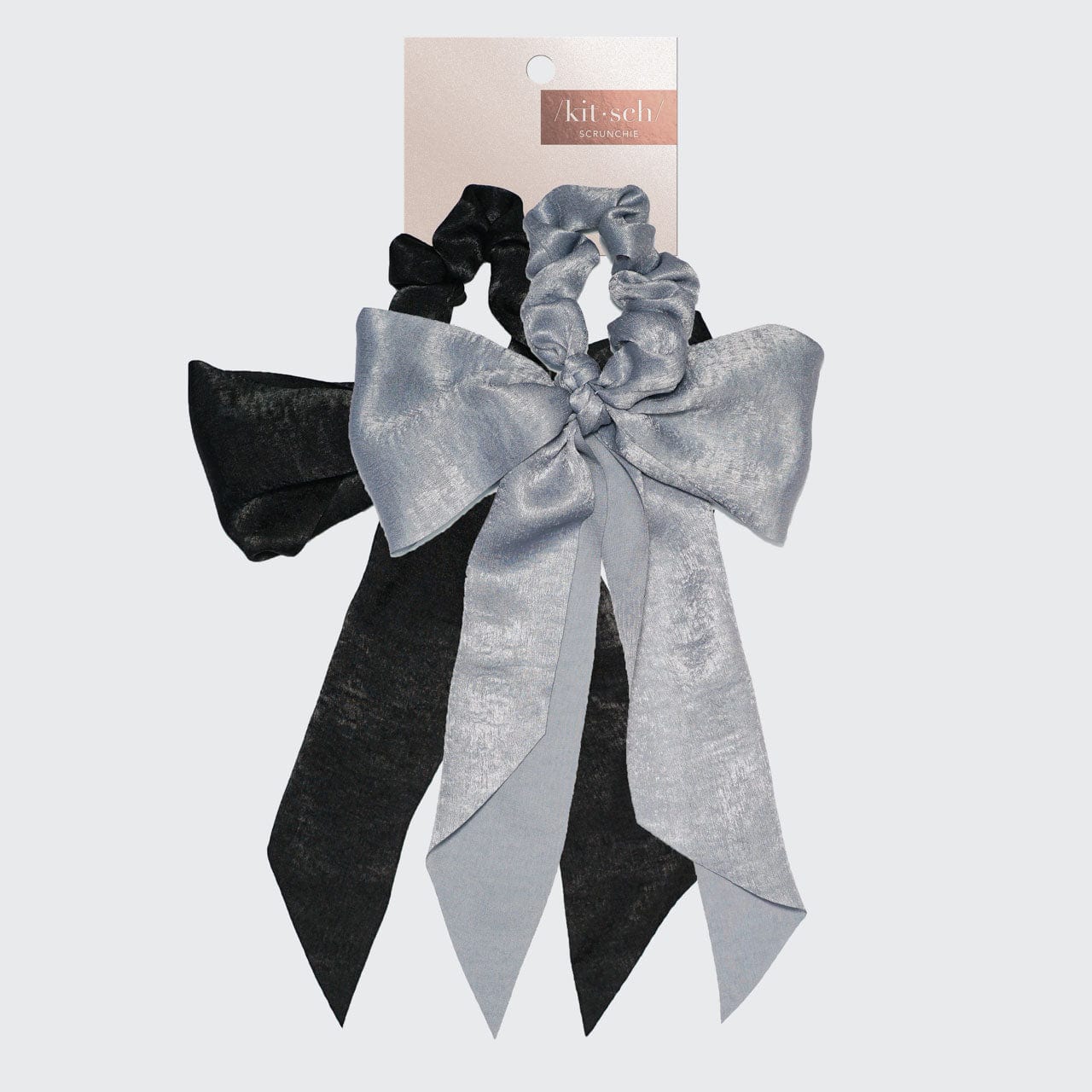 Satin Scarf Scrunchies - Black/Gray