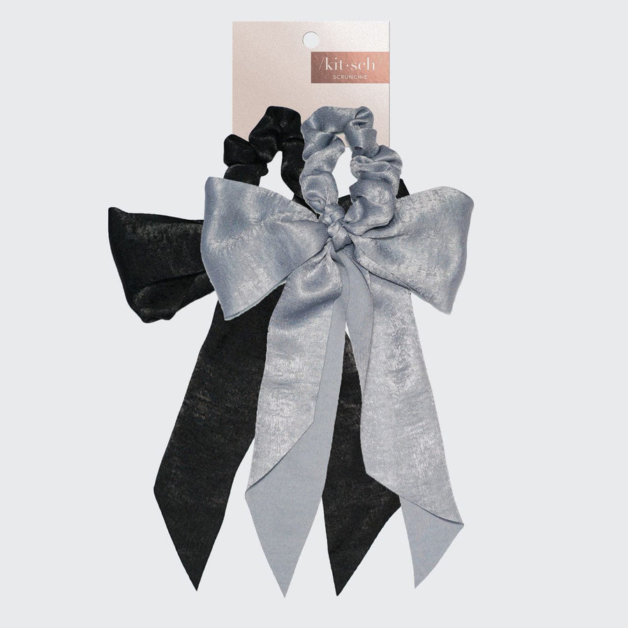 Satin Scarf Scrunchies - Black/Gray