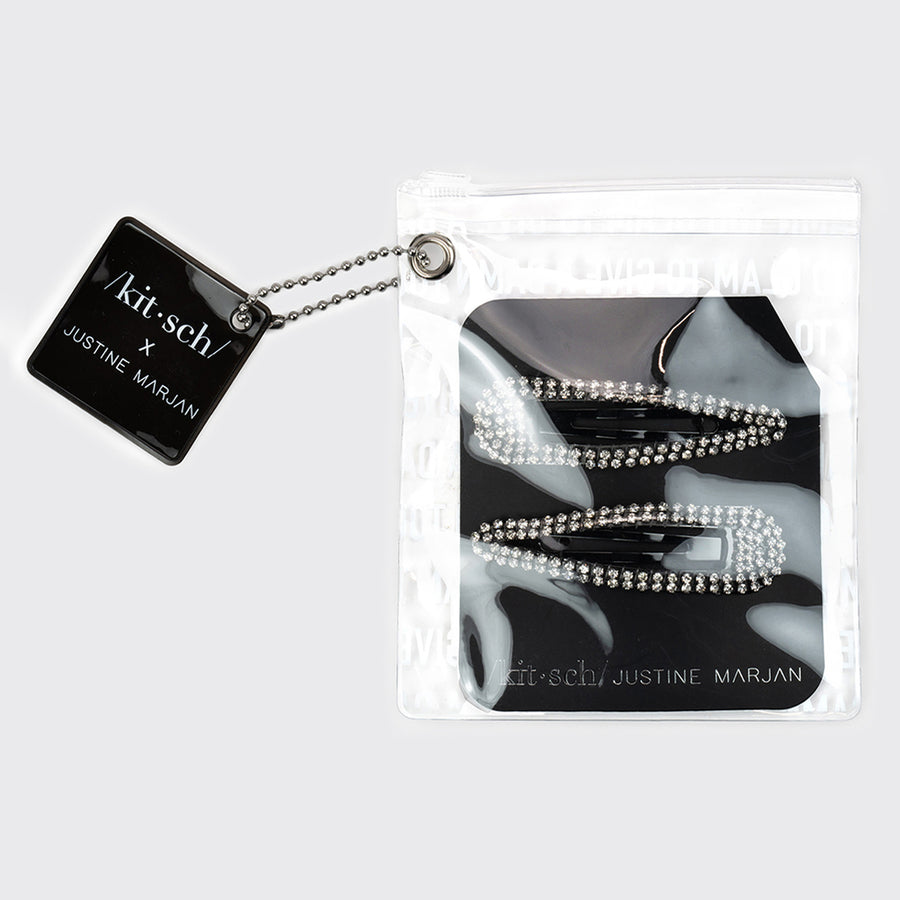 2pc Medium Rhinestone Snap Clips - Hematite