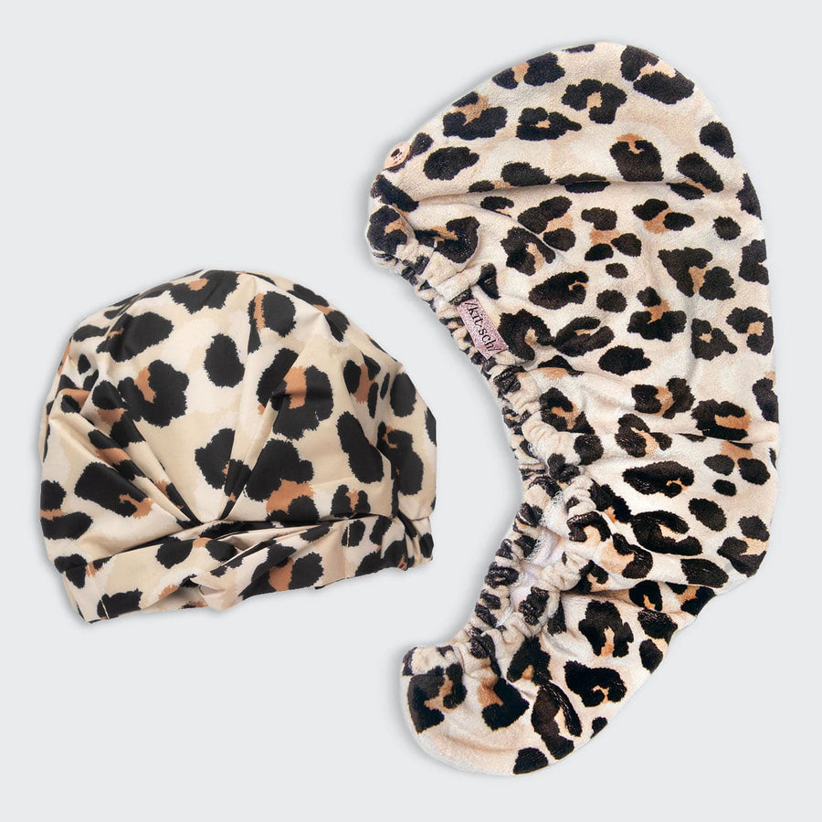 Luxe Leopard Shower Cap & Hair Towel Bundle