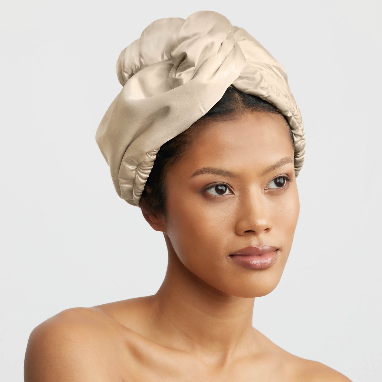 Satin-Wrapped Hair Towel- Champagne